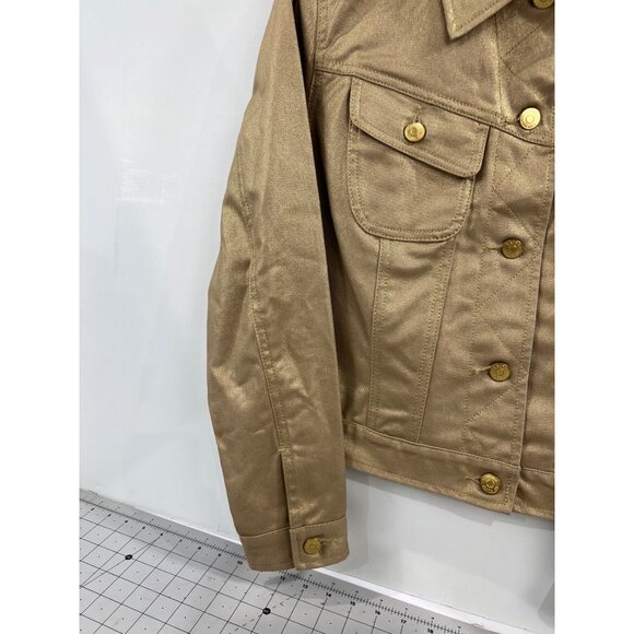 Lauren Jeans Co. Ralph Lauren Gold Metallic Jacket Sz.  P/L Cotton Blend Women's - Picture 5 of 12
